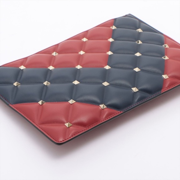 Valentino quilted leather x studs Clutch bag Red x Blue - Picture 3 of 9